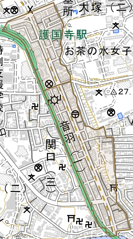 音羽とその周辺の地図。町の範囲を重ねている