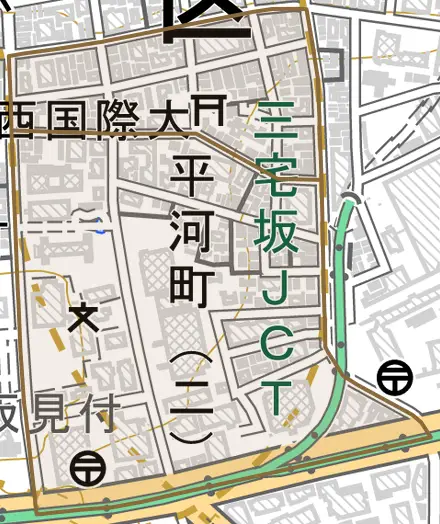 平河町とその周辺の地図。町の範囲を重ねている