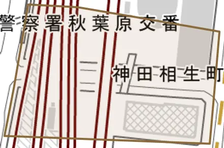 神田相生町とその周辺の地図。町の範囲を重ねている