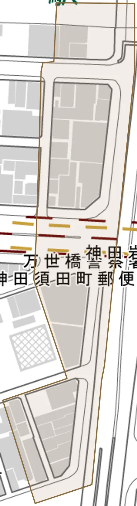 神田岩本町とその周辺の地図。町の範囲を重ねている