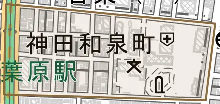 神田和泉町とその周辺の地図。町の範囲を重ねている
