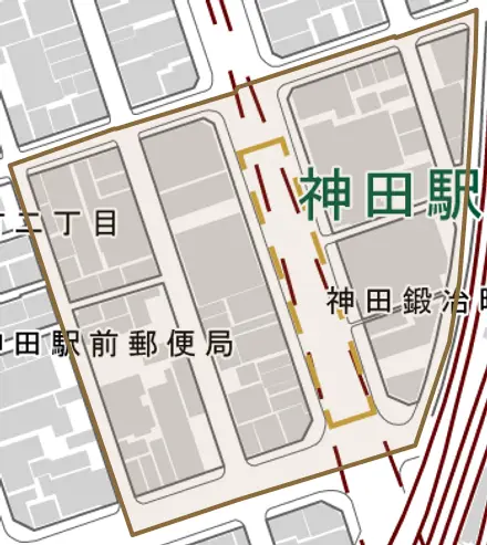 神田鍛冶町とその周辺の地図。町の範囲を重ねている