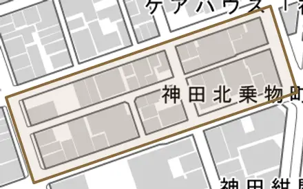 神田北乗物町とその周辺の地図。町の範囲を重ねている