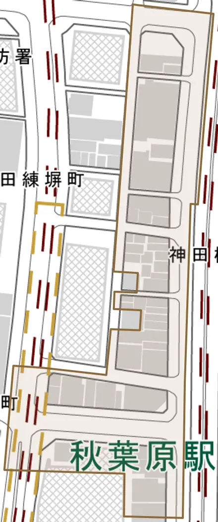 神田松永町とその周辺の地図。町の範囲を重ねている