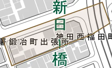 神田西福田町とその周辺の地図。町の範囲を重ねている