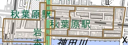神田佐久間町とその周辺の地図。町の範囲を重ねている