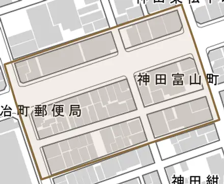 神田富山町とその周辺の地図。町の範囲を重ねている