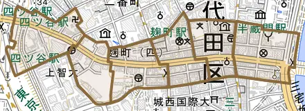 麹町とその周辺の地図。町の範囲を重ねている