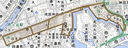 九段南とその周辺の地図。町の範囲を重ねている