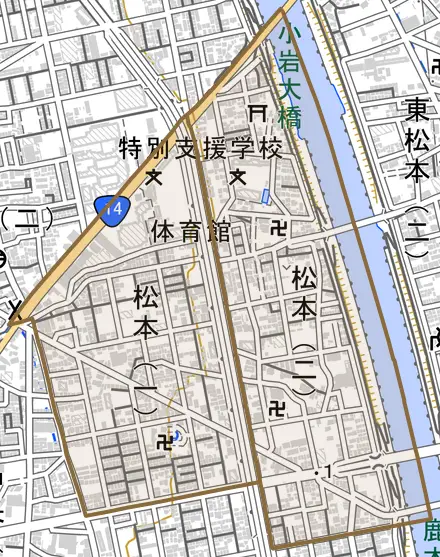松本とその周辺の地図。町の範囲を重ねている