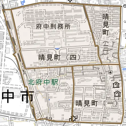 晴見町とその周辺の地図。町の範囲を重ねている