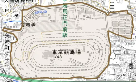 日吉町とその周辺の地図。町の範囲を重ねている