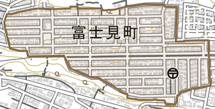 富士見町とその周辺の地図。町の範囲を重ねている