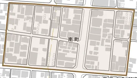南町とその周辺の地図。町の範囲を重ねている