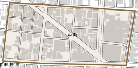 中町とその周辺の地図。町の範囲を重ねている