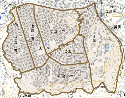 七国とその周辺の地図。町の範囲を重ねている