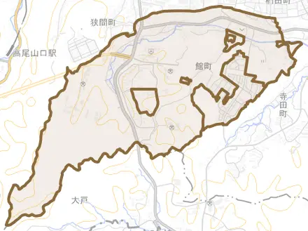 館町とその周辺の地図。町の範囲を重ねている