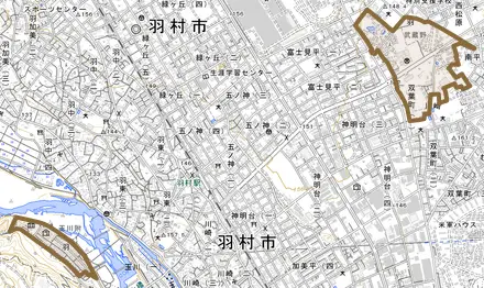 羽とその周辺の地図。町の範囲を重ねている