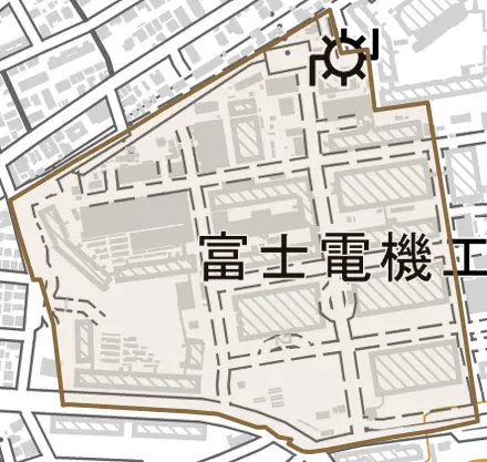 富士町とその周辺の地図。町の範囲を重ねている