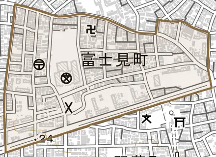富士見町とその周辺の地図。町の範囲を重ねている