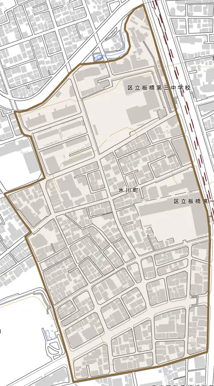 氷川町とその周辺の地図。町の範囲を重ねている