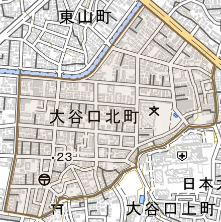 大谷口北町とその周辺の地図。町の範囲を重ねている