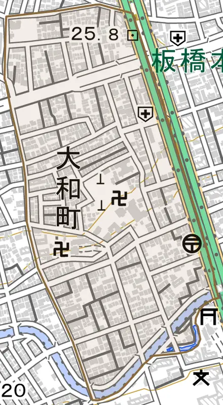 大和町とその周辺の地図。町の範囲を重ねている