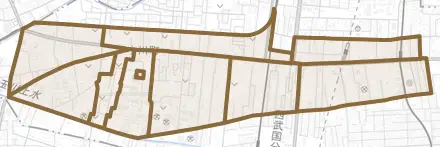 小川町とその周辺の地図。町の範囲を重ねている