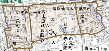 泉町とその周辺の地図。町の範囲を重ねている