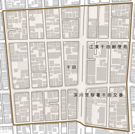 千田とその周辺の地図。町の範囲を重ねている