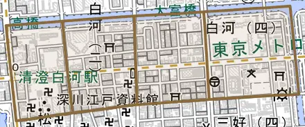 白河とその周辺の地図。町の範囲を重ねている