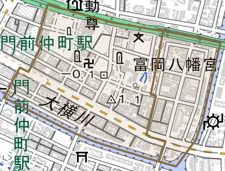 富岡とその周辺の地図。町の範囲を重ねている