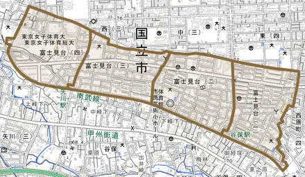 富士見台とその周辺の地図。町の範囲を重ねている