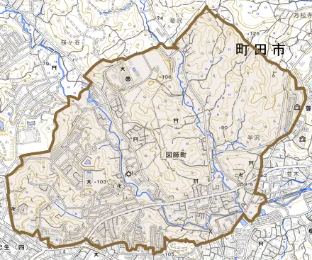 図師町とその周辺の地図。町の範囲を重ねている