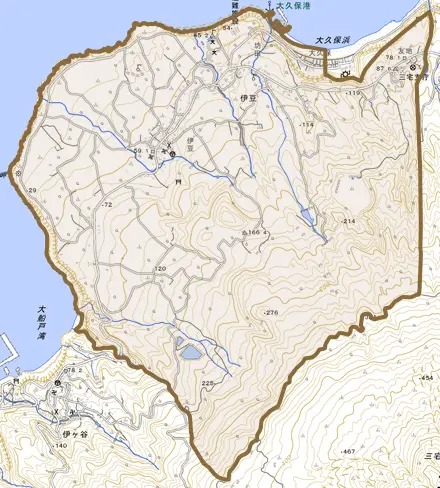 伊豆とその周辺の地図。町の範囲を重ねている