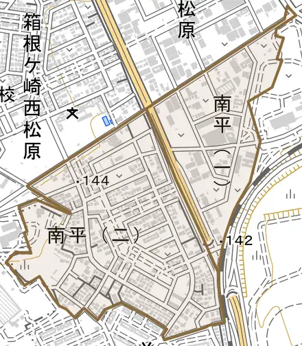 南平とその周辺の地図。町の範囲を重ねている