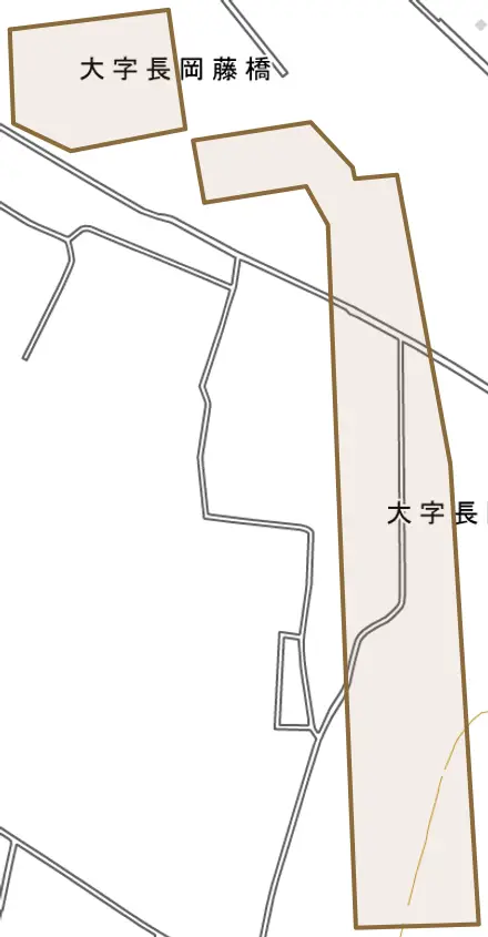 大字長岡藤橋とその周辺の地図。町の範囲を重ねている