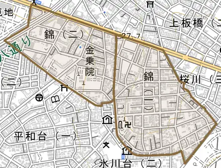 錦とその周辺の地図。町の範囲を重ねている