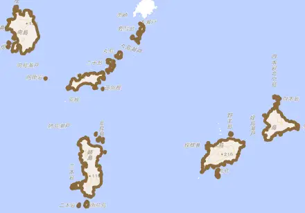 母島とその周辺の地図。町の範囲を重ねている
