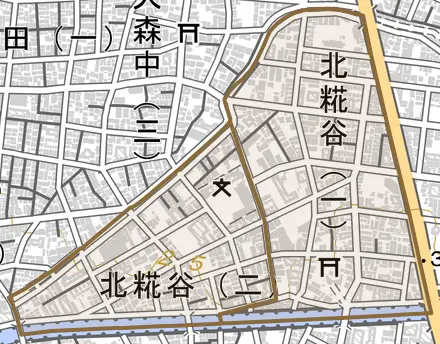 北糀谷とその周辺の地図。町の範囲を重ねている