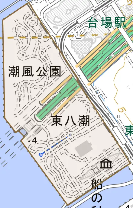 東八潮とその周辺の地図。町の範囲を重ねている