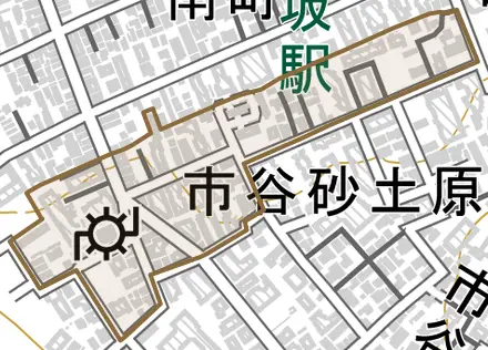払方町とその周辺の地図。町の範囲を重ねている