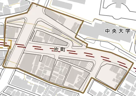 片町とその周辺の地図。町の範囲を重ねている