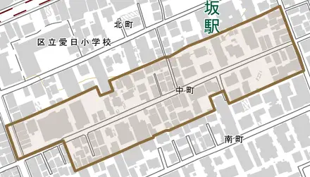 中町とその周辺の地図。町の範囲を重ねている