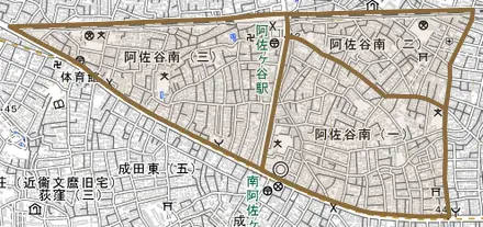 阿佐谷南とその周辺の地図。町の範囲を重ねている