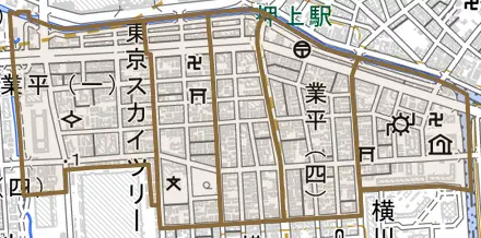 業平とその周辺の地図。町の範囲を重ねている
