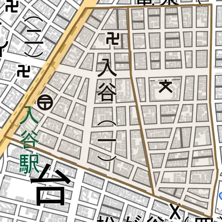 入谷とその周辺の地図。町の範囲を重ねている