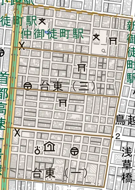 台東とその周辺の地図。町の範囲を重ねている