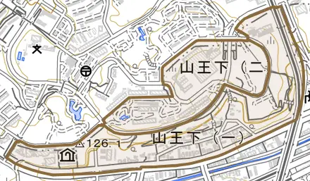 山王下とその周辺の地図。町の範囲を重ねている