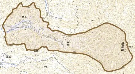 大字穂見とその周辺の地図。町の範囲を重ねている